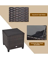 Gymax 3PCS Patio Outdoor Rattan Conversation Set w/ Cushion Coffee Table