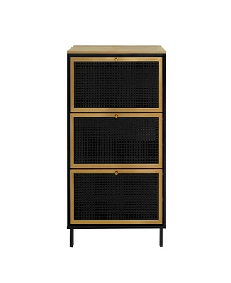 Mondawe 3 Metal Door Shoe Rack, Freestanding Modern Shoe Storage Cabinet, Metal rattan