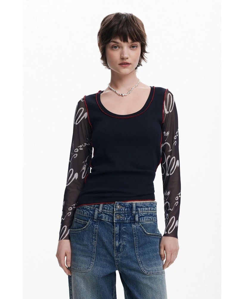 Desigual Women's Lettering sleeve T-shirt