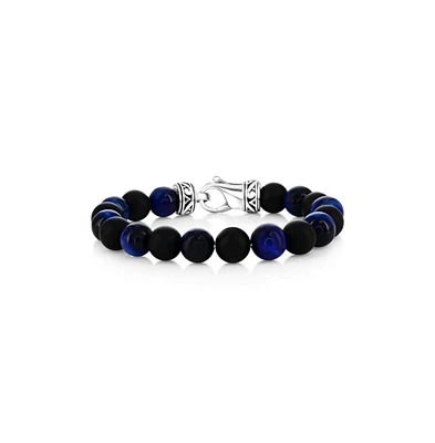 Stainless Steel, 10mm Alternating Genuine Bead Bracelet