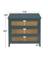 Mondawe 3 Drawer Cabinet,Natural rattan,American Furniture,Suitable for bedroom, living room, study