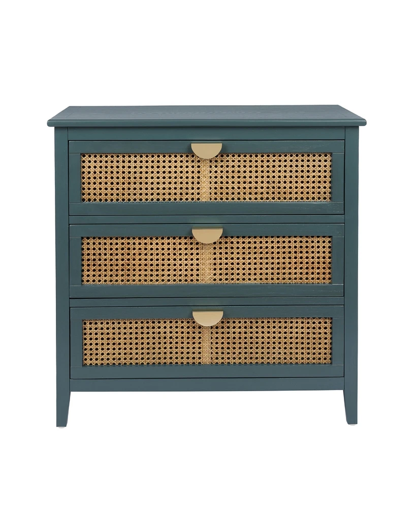 Mondawe 3 Drawer Cabinet,Natural rattan,American Furniture,Suitable for bedroom, living room, study