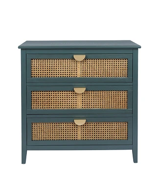 Mondawe 3 Drawer Cabinet,Natural rattan,American Furniture,Suitable for bedroom, living room