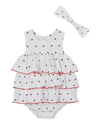 Tommy Hilfiger Baby Girls 2-Piece Logo Print Pique Sunsuit and Headband Set