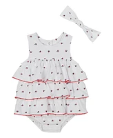 Tommy Hilfiger Baby Girls 2-Piece Logo Print Pique Sunsuit and Headband Set