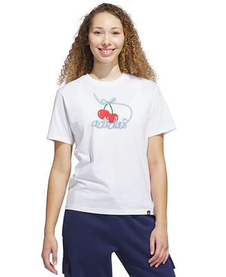 adidas Women's Cotton Cherry Logo-Graphic Crewneck T-Shirt