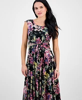 Connected Petite Chiffon Floral-Print Tie-Front Dress
