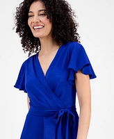 Connected Petite Tie-Waist Flutter-Sleeve Midi Dress
