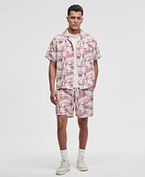 Mode Of One Mens Squared Up Relaxed Fit Geo Print Button Down Shiny Twill Camp Shirt Relaxed Fit Geo Print 6 1 2 Shiny Twill Shorts Exclusively At Macys