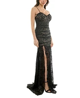 Juniors' Sleeveless Glitter Lace Illusion Gown, Created for Macy's