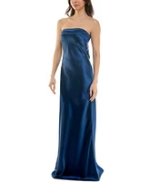 Emerald Sundae Juniors' Strapless Drape-Back Satin Gown, Created for Macy's
