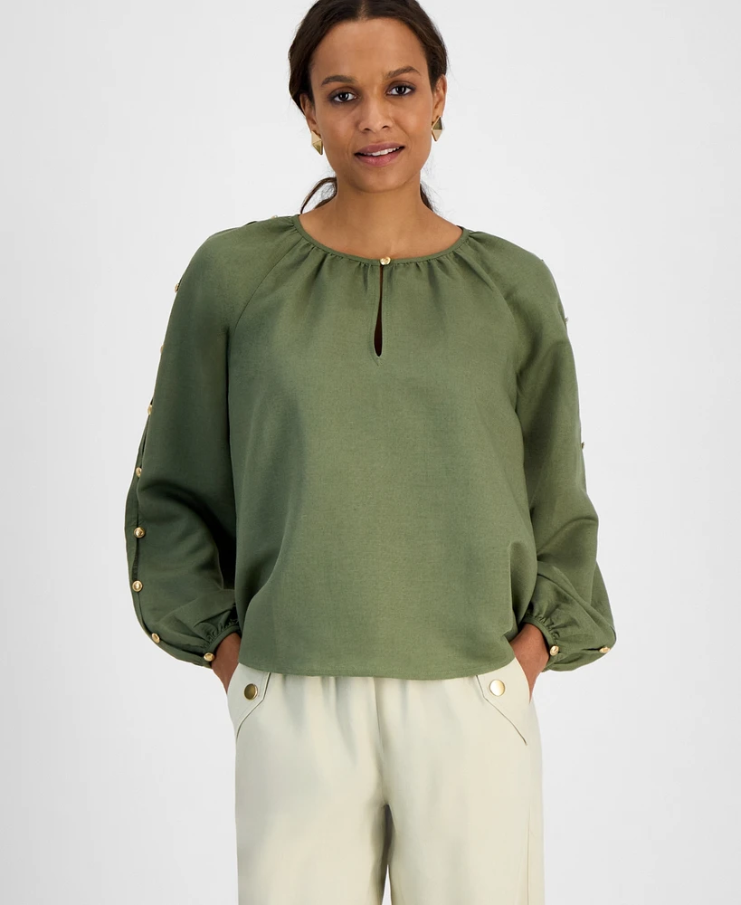 I.n.c. International Concepts Petite Button-Sleeve Blouse, Exclusively at Macy's