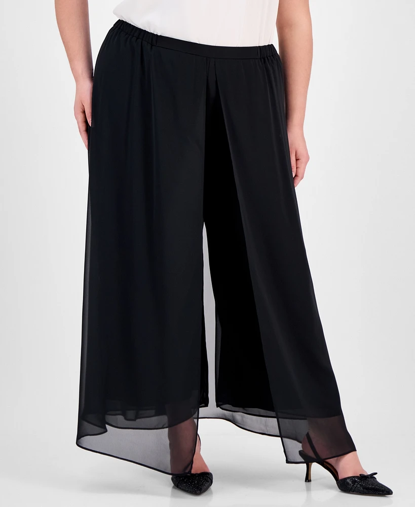 Alex Evenings Plus Flowy Chiffon Wide-Leg Evening Pants