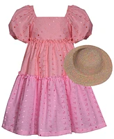 Bonnie Jean Big Girls 2-Piece Tiered Eyelet Dress and Matching Hat Set