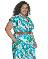 Calvin Klein Plus Floral-Print Belted Midi Dress