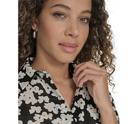 Calvin Klein Petite Cotton Floral Tie-Cuff Shirtdress