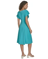 Calvin Klein Petite Flutter-Sleeve Sheath Midi Dress