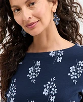 Style & Co Petite Striped Elbow-Sleeve T-Shirt, Exclusively at Macy's