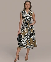 Donna Karan New York Women's Printed Linen-Blend Faux-Wrap Dress
