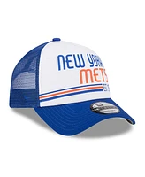 New Era Men's White/Royal New York Mets Stacked A-Frame Trucker 9FORTY Adjustable Hat