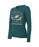 Majestic Women's Midnight Green Philadelphia Eagles Super Bowl Lix Champions Coffin Corner Boyfriend Long Sleeve Tri-Blend T-Shirt