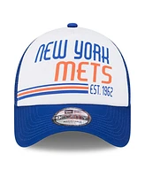 New Era Men's White/Royal New York Mets Stacked A-Frame Trucker 9FORTY Adjustable Hat