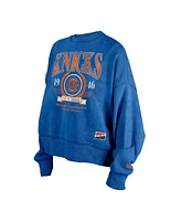New Era Women's Blue New York Knicks Hardwood Classics Enzyme Wash Oversized Boxy Pullover Sweatshirt