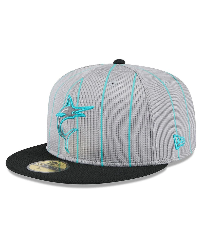 New Era Men's Gray/Black Miami Marlins 2025 Batting Practice 59FIFTY Fitted Hat