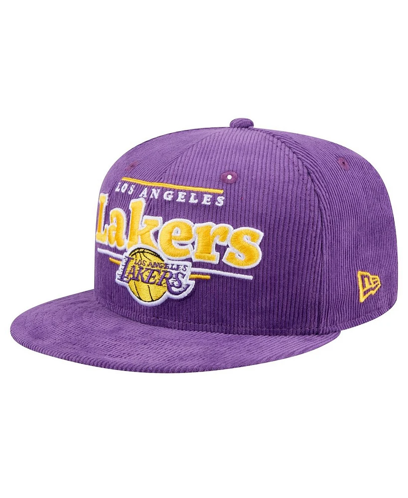 New Era Men's Purple Los Angeles Lakers Throwback Display Corduroy 9FIFTY Snapback Hat