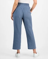Dkny Jeans Petite Cotton High-Rise Smocked-Waist Pants