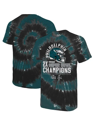 Majestic Men's Midnight Green/Black Philadelphia Eagles Two-Time Super Bowl Champions Hard Count Spiral Tie-Dye T-Shirt