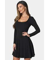 Bebe Women's Rib Long Sleeve Godet Dress