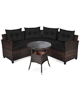 Gymax 4PCS Rattan Outdoor Patio Furniture Set Sectional Sofa Set w/ Cushions