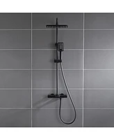 Thermostatic rain shower faucet Exposed Wall Mount Handheld Shower Set, Matte Black