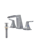 3-Hole Bathroom Faucet with Waterfall Spout, Dual Handle Design, and Pop-Up Drain