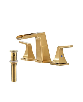 3-Hole Bathroom Faucet with Waterfall Spout, Dual Handle Design, and Pop-Up Drain