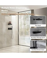 12 Inch Wall Mounted Thermostatic Shower System with Handheld Sprayer Rainfall Shower System with Neck/Back Massage Spout Shampoo Shelf