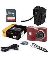 Kodak Pixpro FZ45 Friendly Zoom 16MP Full Hd Digital Camera, Red, Bundle with 32GB Memory Card and Camera Bag