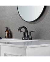 Oil Rubbed Bronze Two Handle 4-Inch Centerset Bathroom Faucet with Drain Assembly 3 Hole Lavatory Faucet Bathroom Vanity Sink Faucets with Pop-up Drai