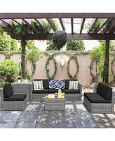 Gymax 8 Piece Rattan Outdoor Patio Sofa Sectional Conversation Furniture Set w/ Cushions & Coffee Table