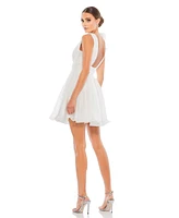 Mac Duggal Women's Ruffle Shoulder Empire Waist Deep-v Dress