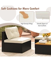 Gymax 5 Pcs Rattan Sofa Set Outdoor Wicker Furniture Set w/ Back Cushions & Square Coffee Table