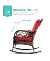 Best Choice Products Outdoor Wicker Rocking Chair for Patio, Porch w/ Steel Frame, Weather-Resistant Cushions