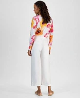 I.N.C. International Concepts Petite High Rise Wide Leg Pants Printed Button Front Blouse Exclusively At Macys