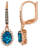 Le Vian London Blue Topaz (1-1/2 ct. t.w.) & Diamond (4/8 ct. t.w.) Halo Drop Earrings in 14k Rose Gold