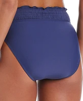 Bar Iii Women's Wave Solids Smocked V-Waist High-Leg Bikini Bottoms, Exclusively at Macy's