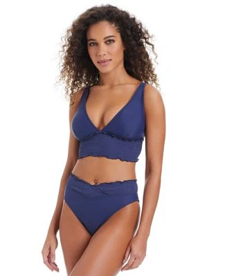Bar Iii Womens Wave Solids Longline Bikini Top Smocked V Waist High Leg Bikini Bottoms Exclusively At Macys