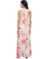 Sl Fashions Women's Floral-Print Beaded Halter Gown