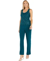 R & M Richards Women's Sequin Lace Jacket, Tank Pants Set