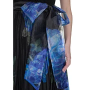 Eliza J Women's Mixed-Media V-Neck Sleeveless Pleated Gown